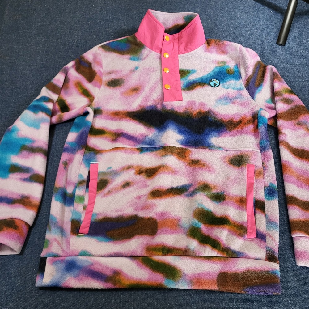 Teenage Fleece Pullover Mens Small Pink Abstract Tie Dye Snap Mock Neck Sweater
